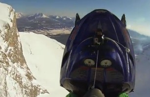Madman Sends Snowmobile off 800-ft Cliff in Crazy BASE Jump