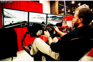 John Gamble on the Blue Tiger Full Motion Simulator