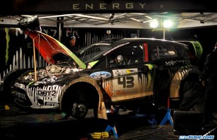 Ken Block Ford Fiesta service area at 2010 100 Acre Wood Rally